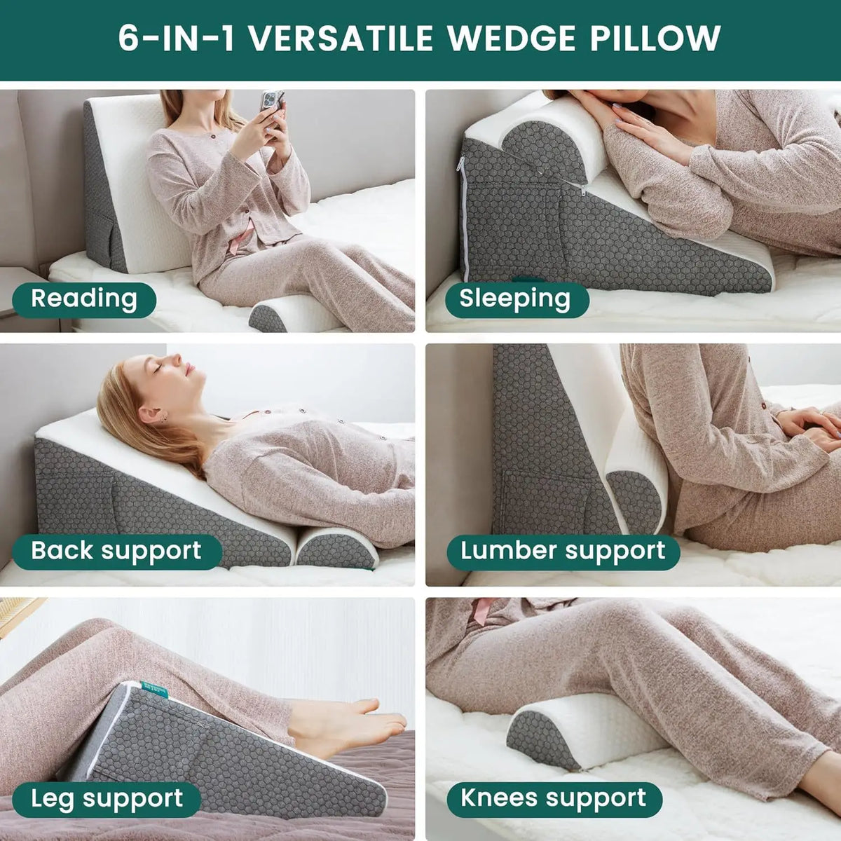 Bed Wedge Pillow for Sleeping Memory Foam Triangle Pillow High Density Memory Foam Breathable Fabric Removable Washable Cover