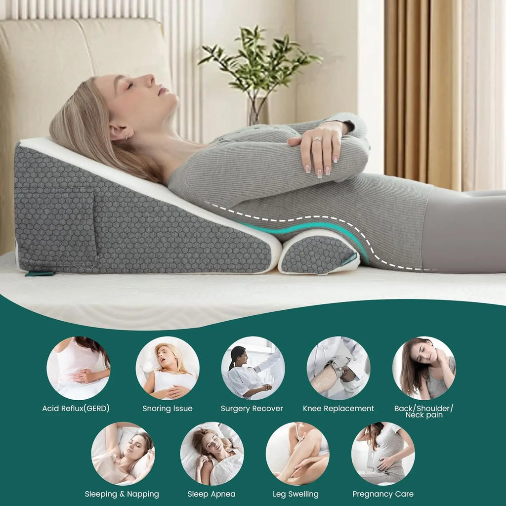 Bed Wedge Pillow for Sleeping Memory Foam Triangle Pillow High Density Memory Foam Breathable Fabric Removable Washable Cover